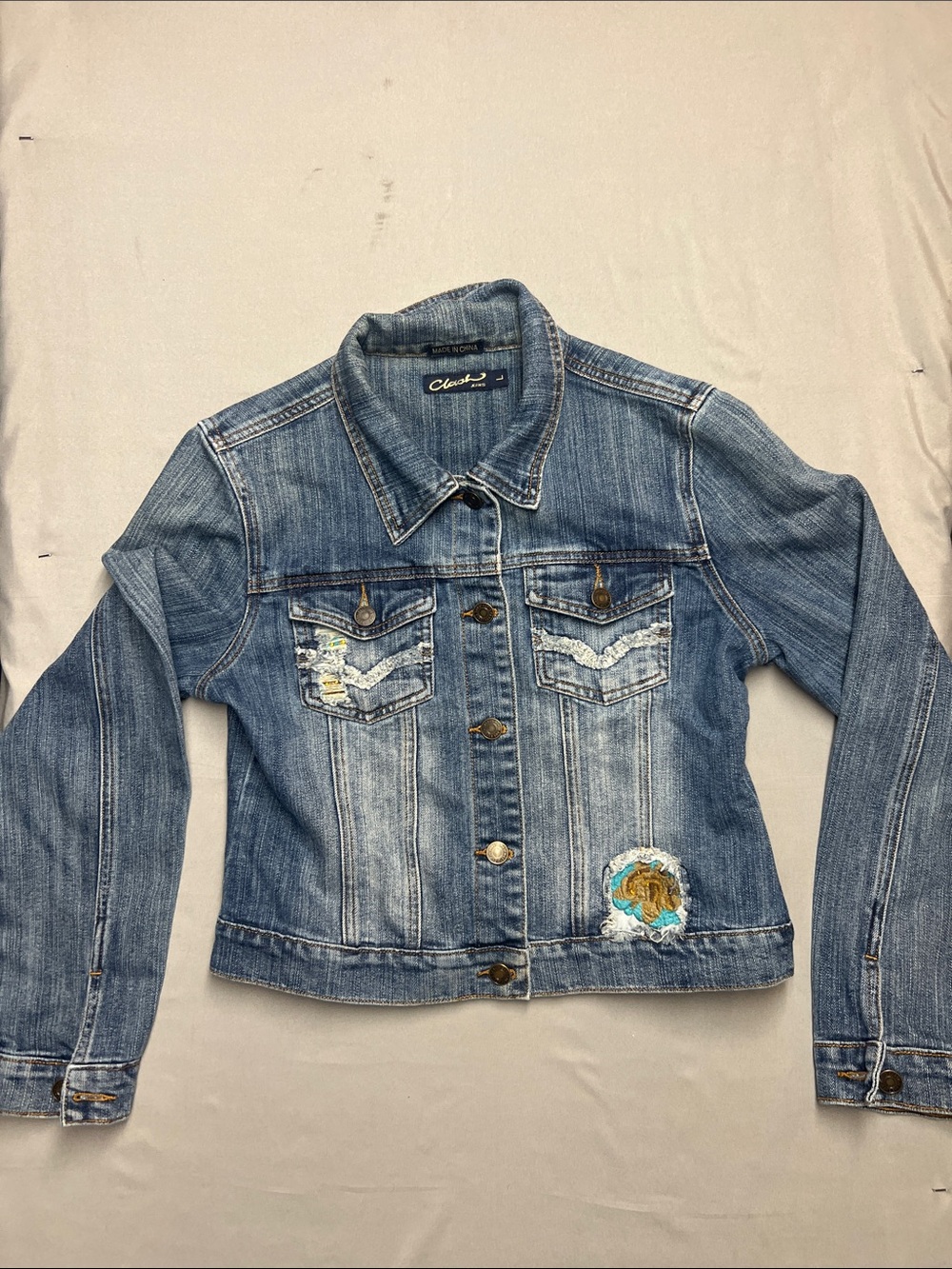 Clash  Blue Denim Jean Jacket with Distressed Details 0791